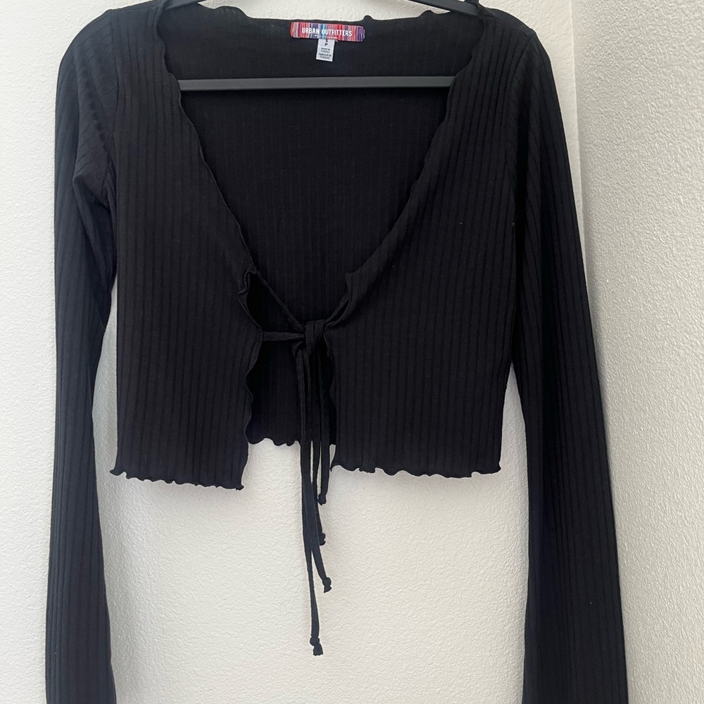 Black cardigan, midriff length